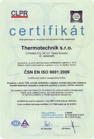 certifikát kvality ČSN EN ISO 9001:2001